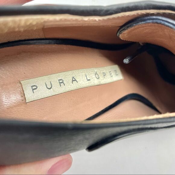 PURA Lopez Black Leather Heeled Oxfords Size 38 Made in Spain (like Chie Mihara) - Picture 7 of 10